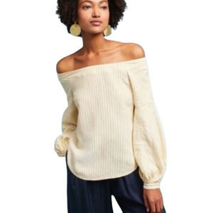 Anthropologie Maeve Cloutille yellow stripe balloon sleeve off the shoulder top